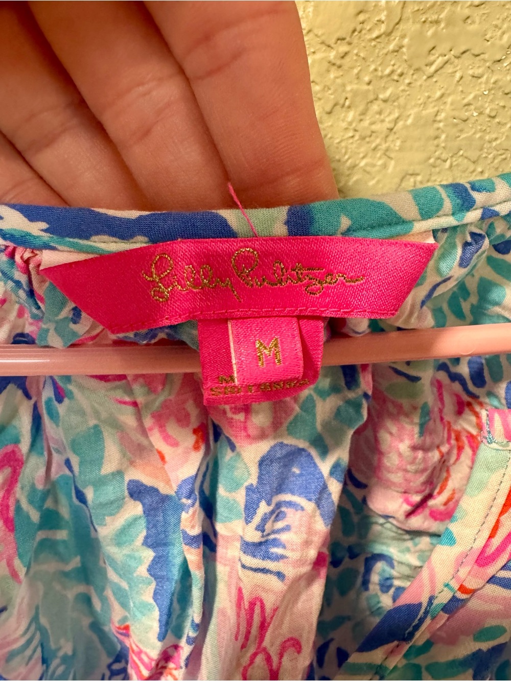 Lilly Pulitzer Aqua and Pink Floral Peasant Tunic M - Picture 2 of 4